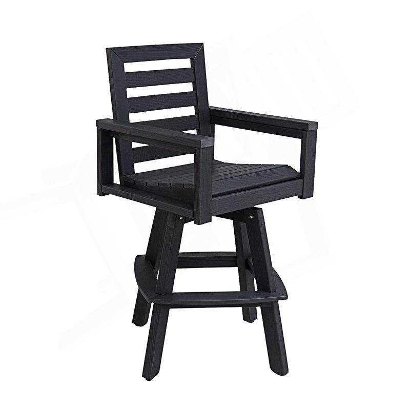 Outdoor Swivel Bar Stools, Patio Bar Chair With 360° Swivel & Ladderback, Carbon