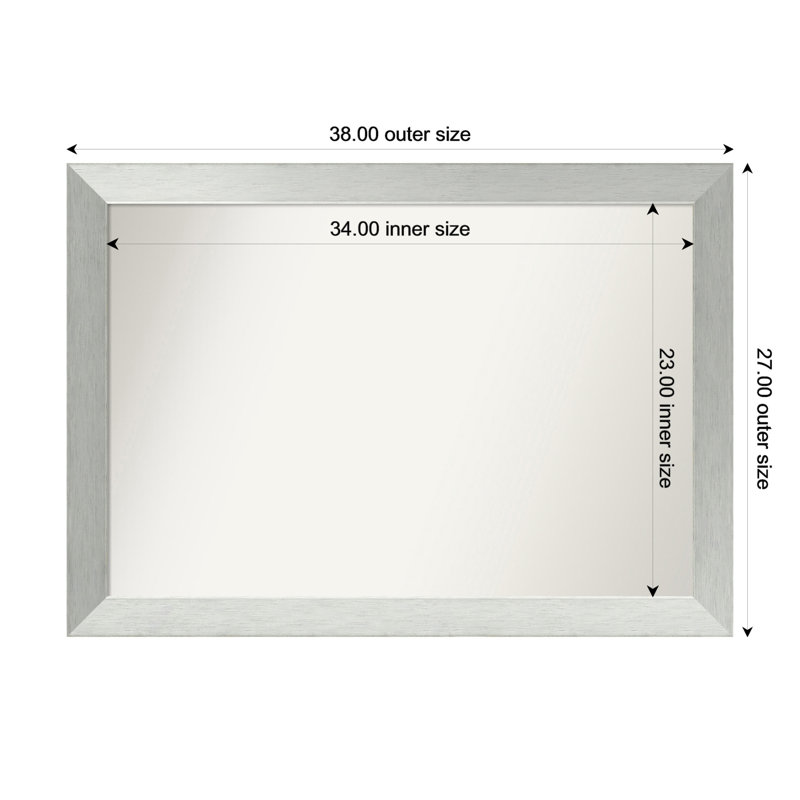 Miroir de salle de bain mural en argent brossé sans cadre, Rectangle, 27 po x 38 po