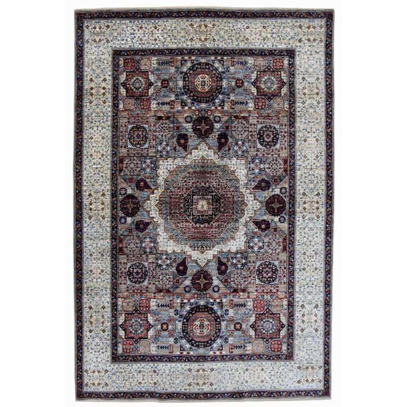 Tapis argenté et blanc de haute qualité noué à la main, Rectangle 5 pi x 7 pi 5 po