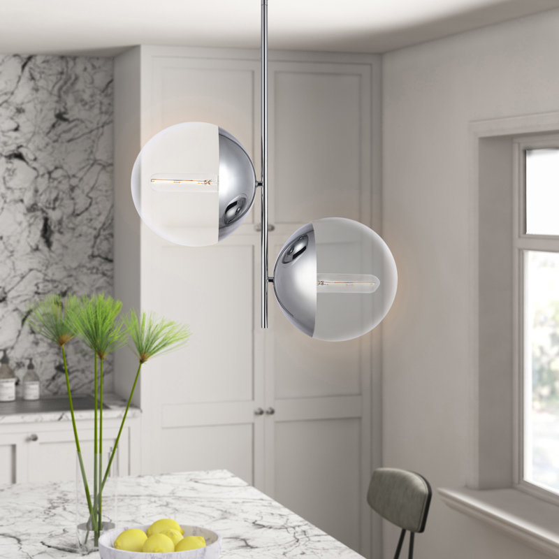 Yearby 2-Light Dimmable Globe Chandelier, Chrome, Clear
