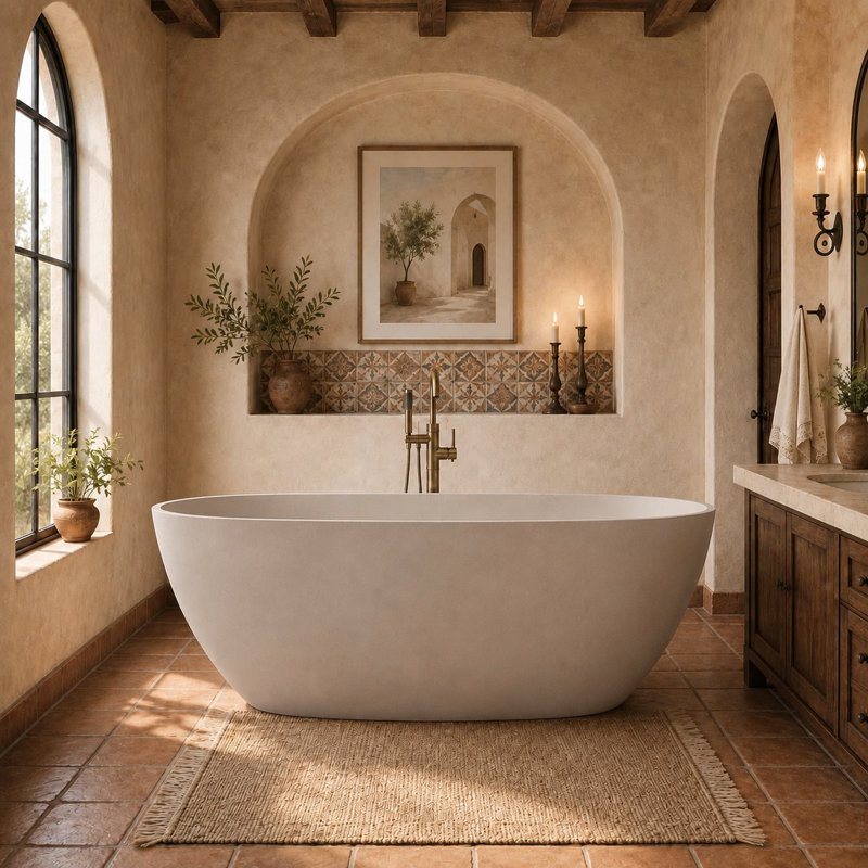 Baignoire autoportante ovale 65 po en résine de couleur unie avec bonde escamotable beige