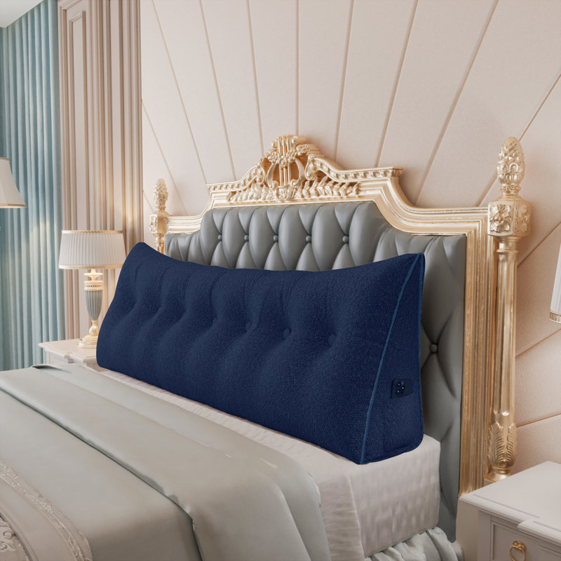 Soft Triangular Bed Backrest Headboard Wedge Reading Pillow, Navy, 20"H x 76"W, Solid Color