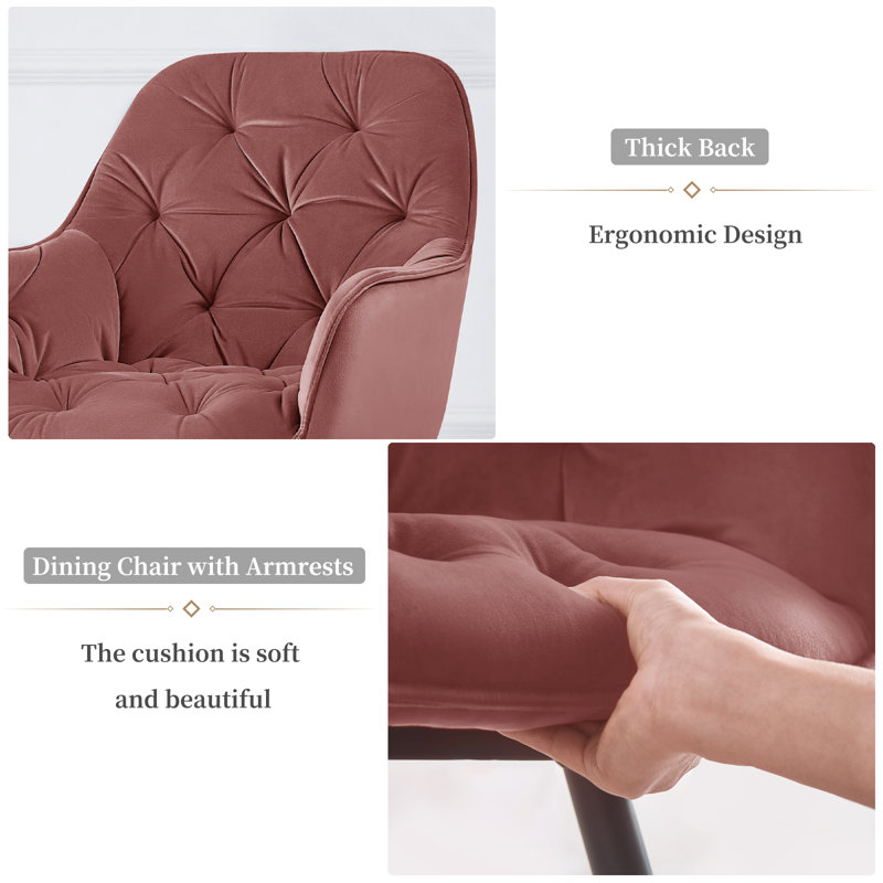 Modern Velvet/Linen Upholstered Dining Chair With Arm, Rose Velvet
