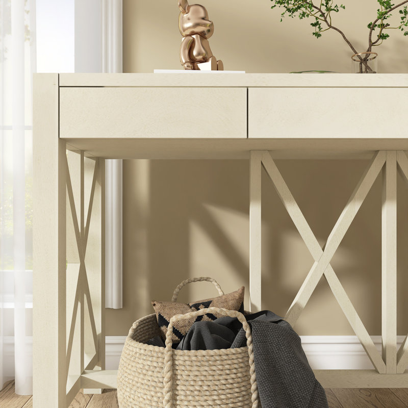 60.1" Modern Console Table With 4 Drawers, Beige