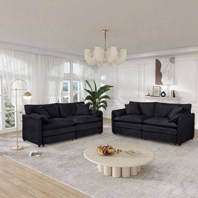 Ensemble de canapés profonds de luxe 2 pièces, 2 pièces de canapé causeuse, ensemble de couchettes confortables en chenille pour bureau de salon avec 4 coussins, combinaison de bricolage
