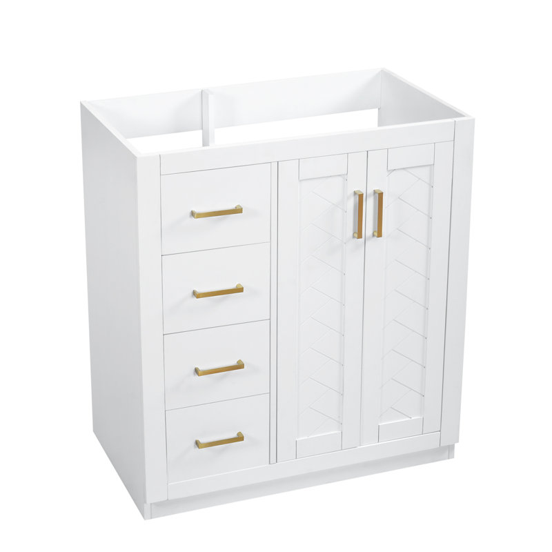 30'' Bathroom Vanity, Solid Wood Frame Bathroom Storage Cabinet, Freestanding Vanity Set with 3 Drawers& Soft Closing Doors