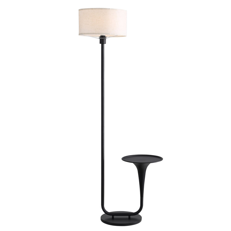 Modern Black Floor Lamp With Table-Style Base And Linen Lampshade，Foot Switch Operation Ideal For Any Rooms（Includes E26 Bulb*1）