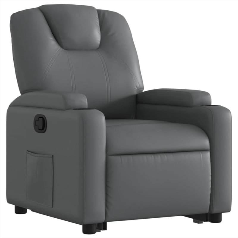 Kailun Faux Leather Lift Assist Recliner, Gray Faux Leather, Manual Reclining