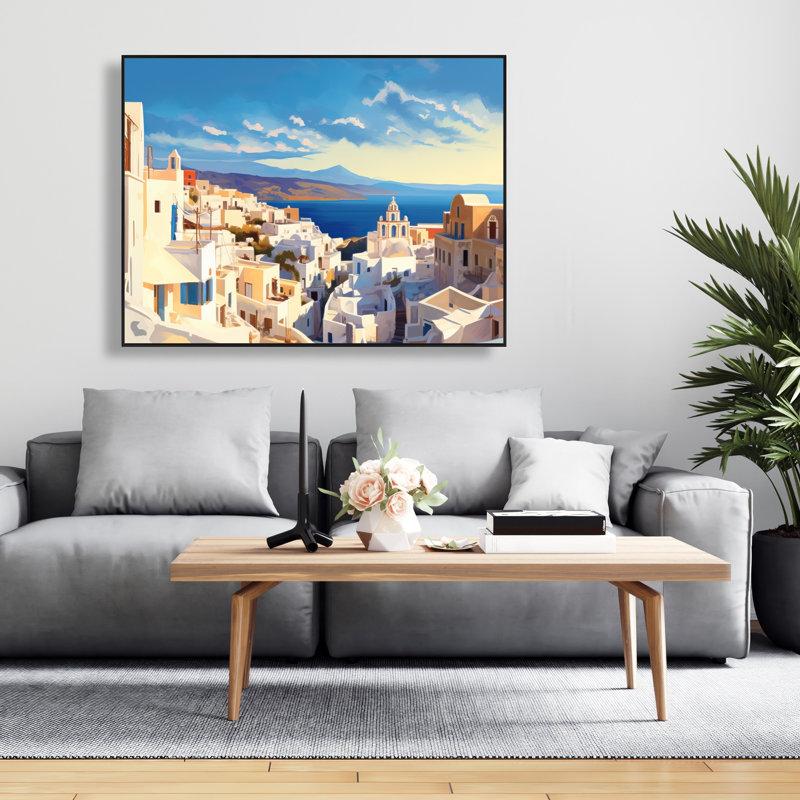 High View of Santorini - Décor de toile encadrée de bureau côtier