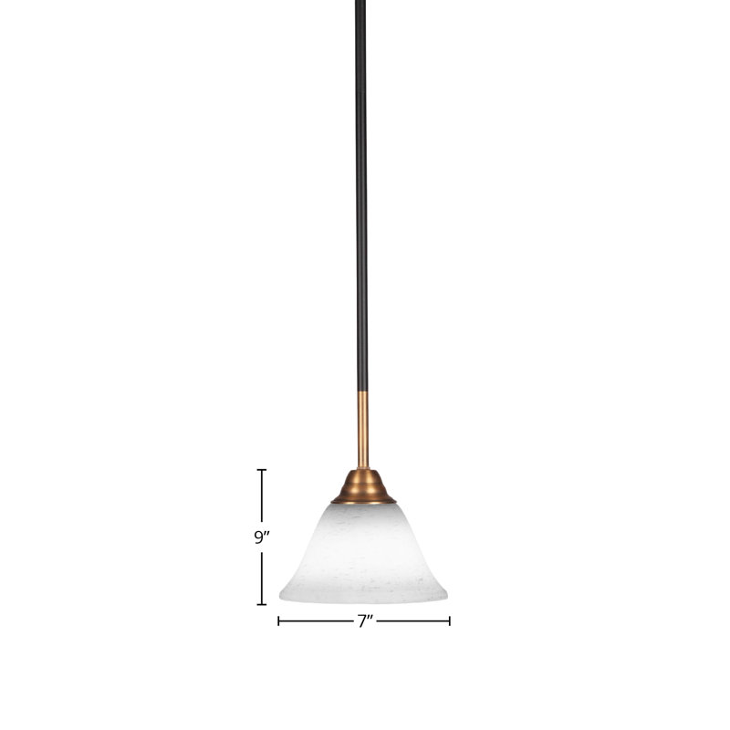 Ahern Stem Hung Pendant Shown In Matte Black & Brass Finish With 7" White Muslin Glass