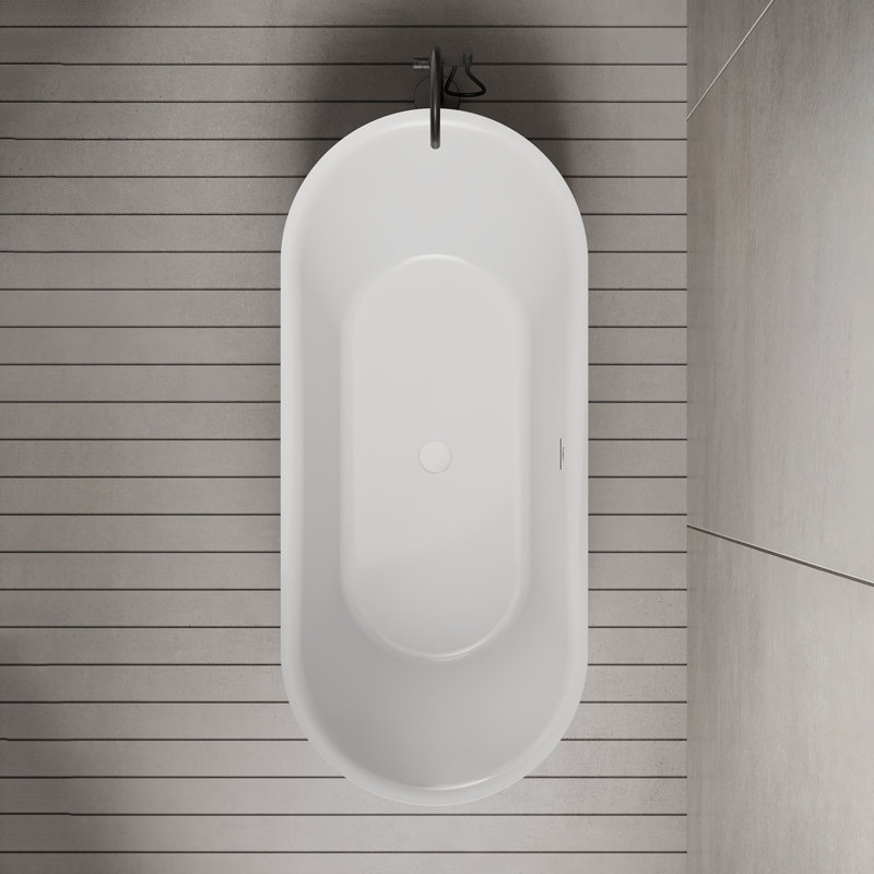 MonBlari 55" X 28" Freestanding White Soaking Acrylic Bathtub with Overflow and Pop-up Drain For Bathroom, Glossy White