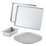 Pro-Bake Bakeware Aluminized Steel, Includes Cookie Pans, Loaf Pan, and Pizza Pan, 4-Piece, Silver