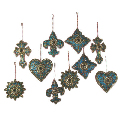 Ensemble d’ornement figurine suspendue 10 pièces bleu-joie
