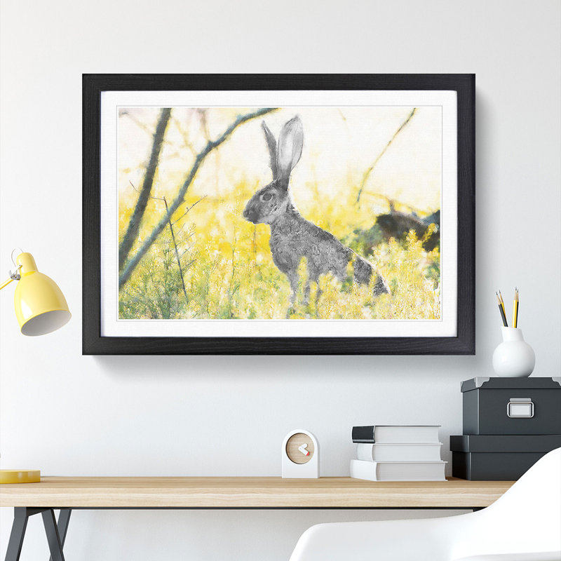 Alert Hare In The Meadow Framed Print, Black Framed, 27cm H x 36cm W x 2cm D