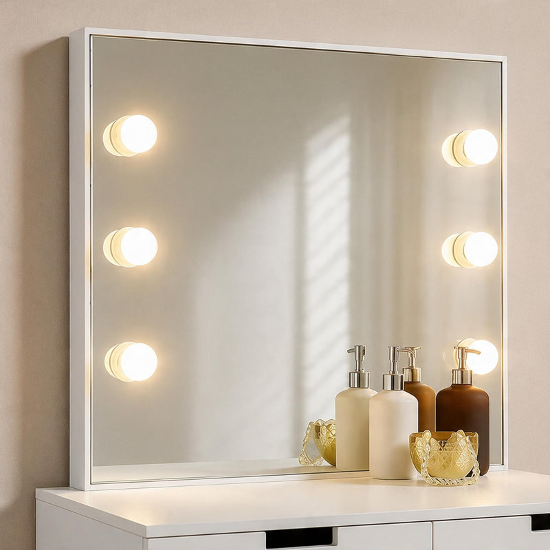 Holly 2 Drawer Dressing Table Vanity Set with Lightbulb Mirror and Stool