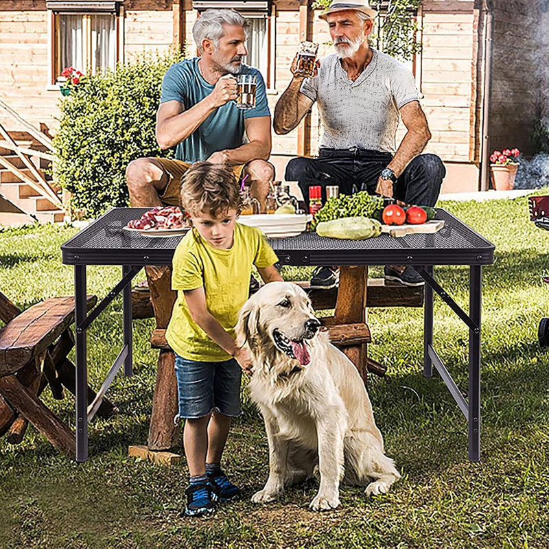 Table de camping pliante avec grille en aluminium portable pour barbecue