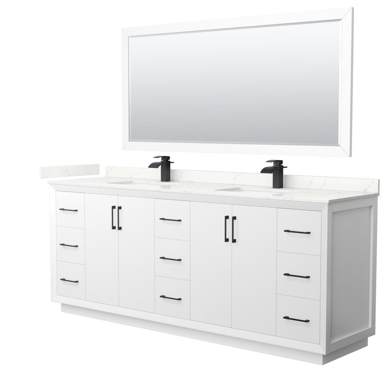 Strada 84'' W Double Vanity, Matte Black, White, WDX13315