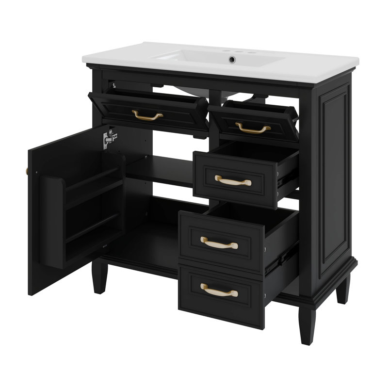 Ensemble de meuble-lavabo de salle de bain avec comptoir en céramique 36 po, armoire avec deux tiroirs et support de porte, tablette réglable