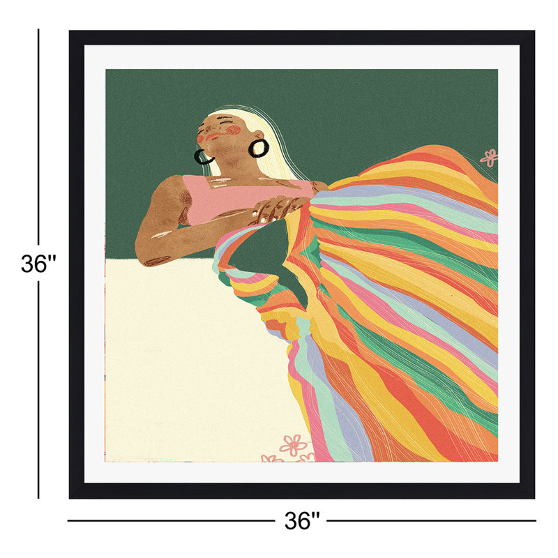 «Rainbow Lady» encadrée par Gigi Rosado, Papier avec cadre noir, Oui, H 36 po x l 36 po x P 0,75 po