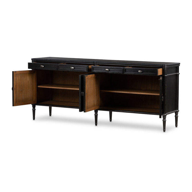 Toulouse 78.75'' W Solid Wood Sideboard, Distressed Black