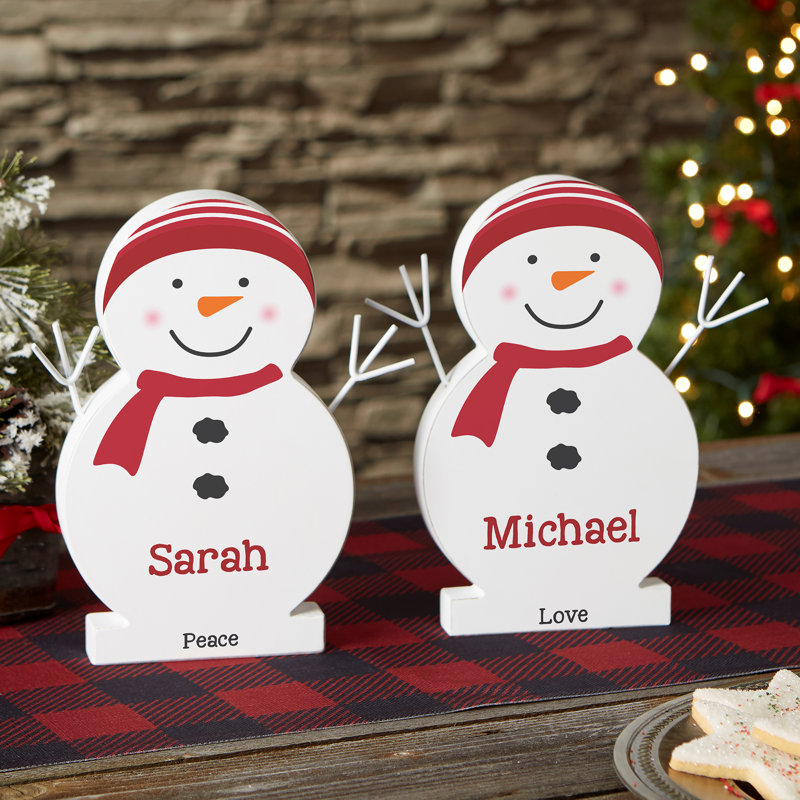 Bonhomme de neige en bois personnalisé Family, H 10 po x l 6 po x P 1 po, Oui