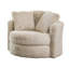 Fauteuil rond contemporain crème/beige (1 pièce) avec accoudoirs droits, revêtement en chenille, base en bois massif, dossier à coussins amovibles, coussins décoratifs, 124 cm de large, 97 cm de haut, idéal pour le salon.