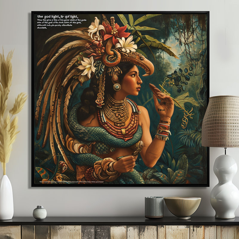 Quetzalcoatl, dieu mexicain du chocolat, H 30 po x l 30 po x P 1 po, Toile avec cadre flottant noir