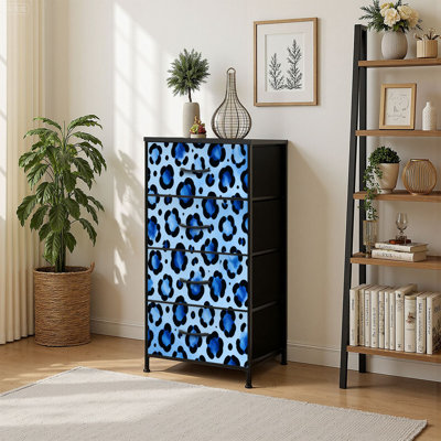 Commode à 4 tiroirs pour chambre à coucher avec léopard bleu abstrait et petite commode pour vêtements avec commode à tiroirs