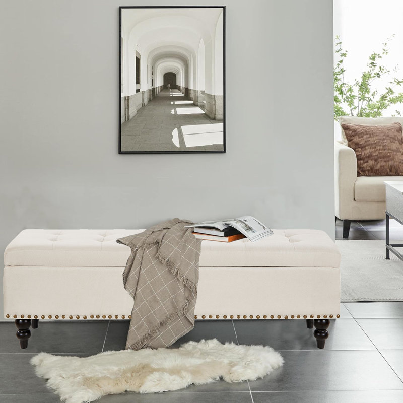 Banc de rangement rembourré Delshawn, Beige