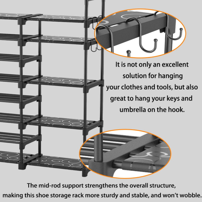 8 Tier Floor Standing Shoe Rack, Black