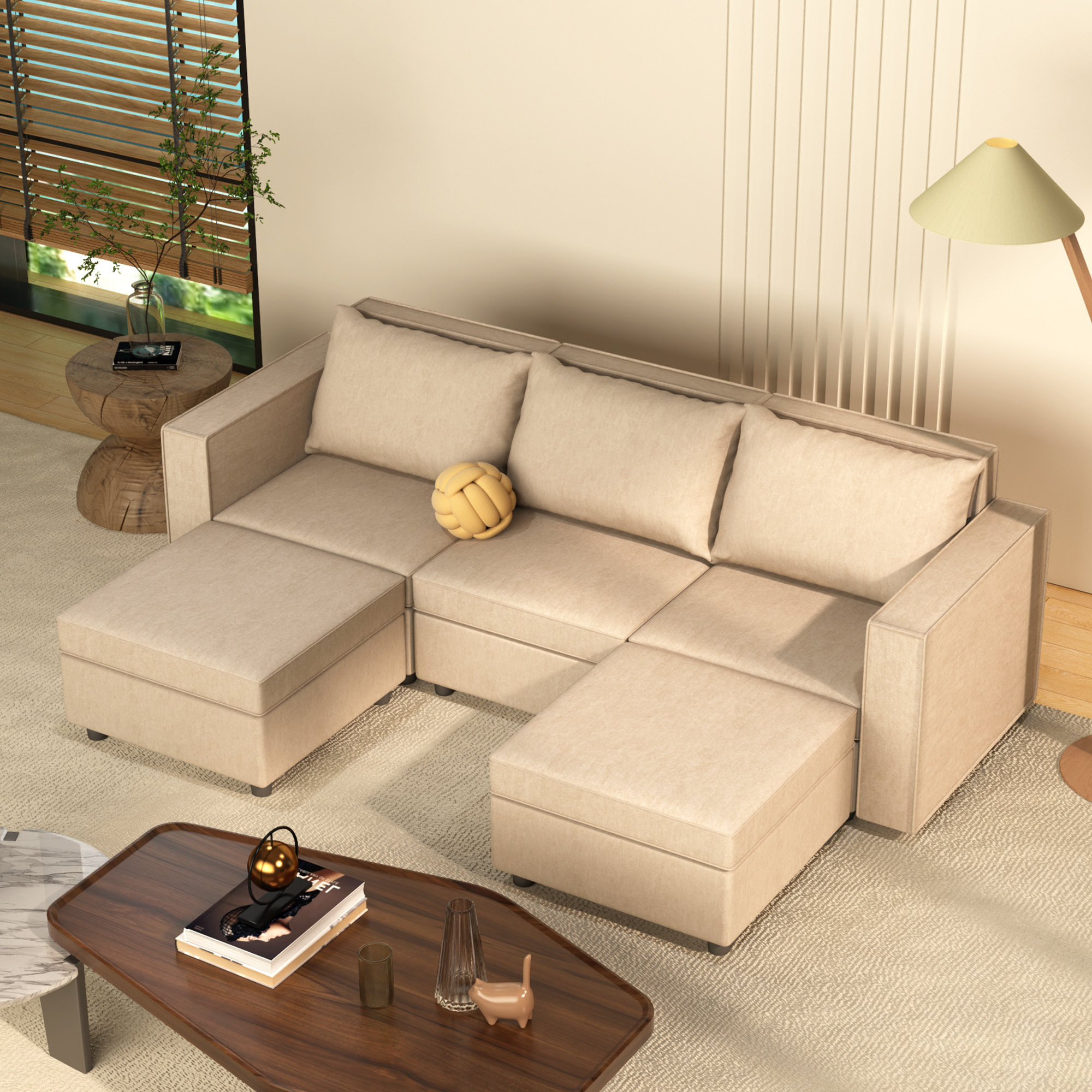 Dulvert 90" W 5 Piece Upholstered Modular Sectional Ottoman Sofa With Storage