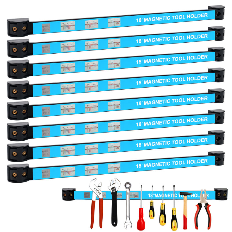 8 pièces de porte-outils magnétique, H 0,88 po x l 18 po x P 0,5 po, Bleu clair