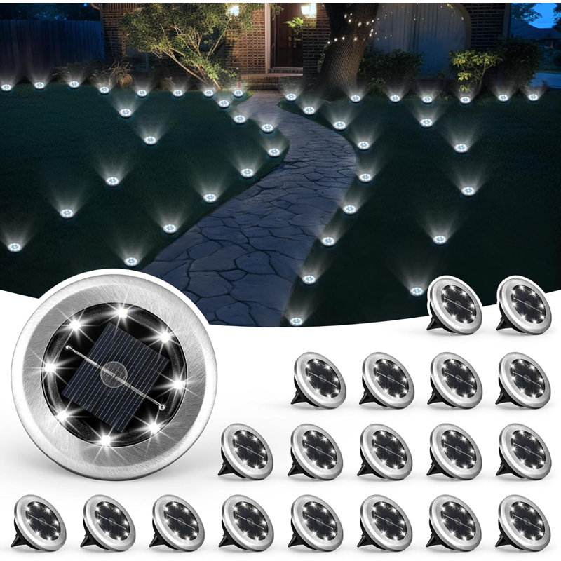 Stainless Steel Solar Powered Integrated LED Stainless Steel Pathway Light Pack, Cold White, 20 Pack