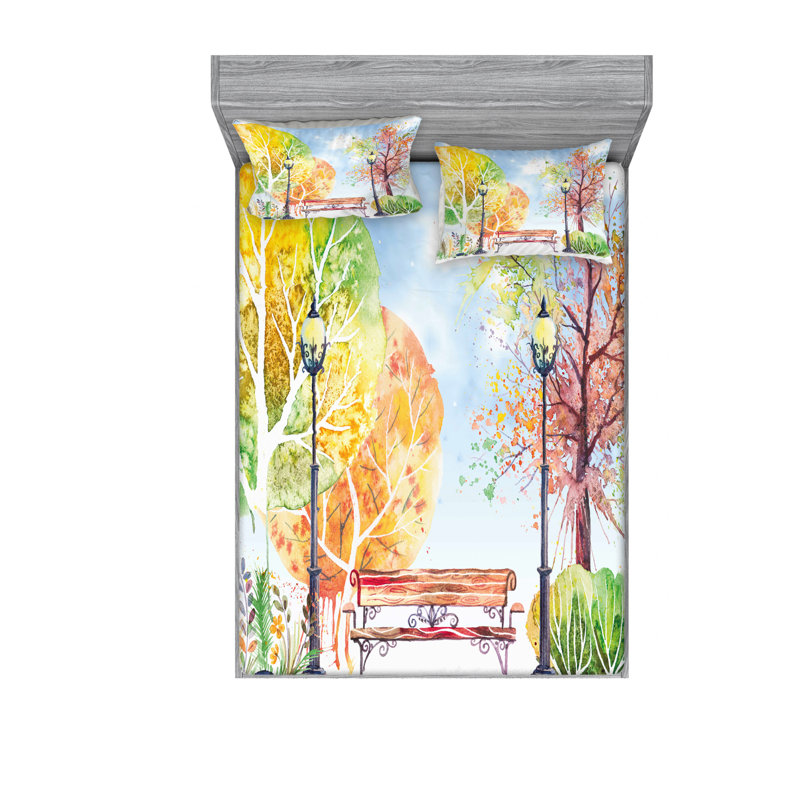 Ensemble de draps Autumn Park, Ensemble de drap pour grand lit avec drap-housse