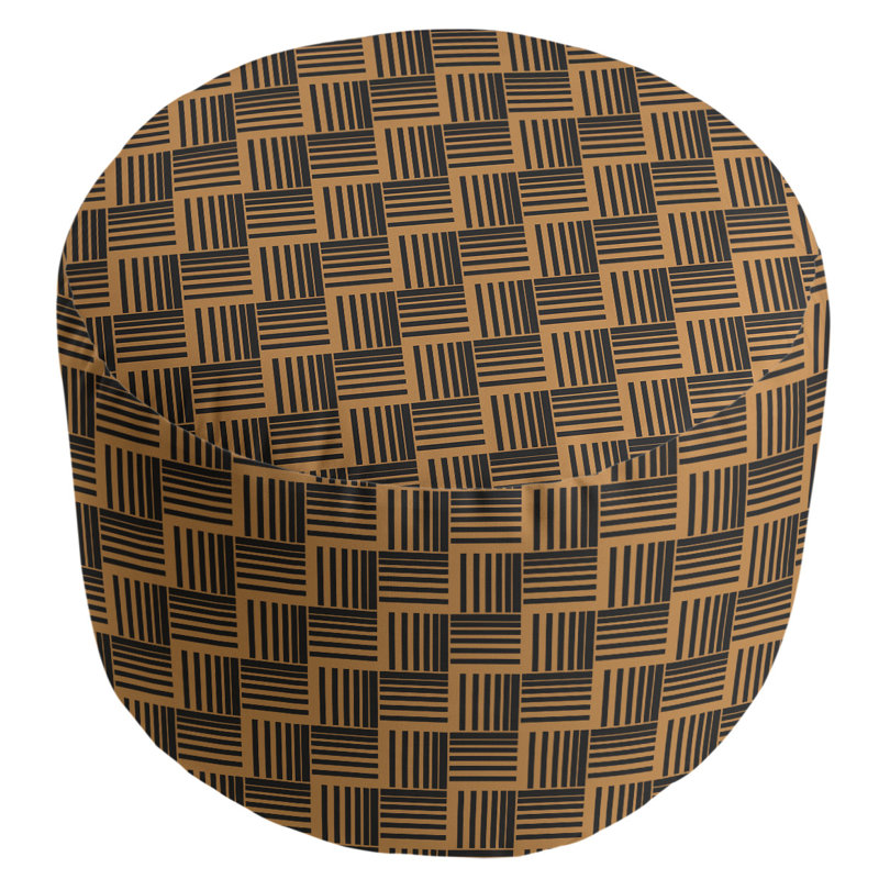 Upholstered Pouf, Black/Orange