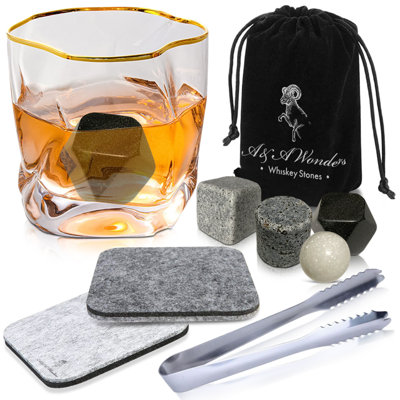 Premium Whiskey Stones Set Of 4 Geometrical Shapes Chilling Rocks Stone Reusable Ice Cubes For Drinks With Velvet Carrying Pouch,grey, -  A&A Wonders, stones4