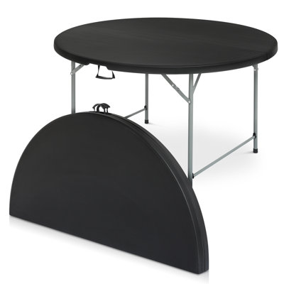 Table ronde en plastique pliable ronde avec cadre en acier pliable et poignée de transport