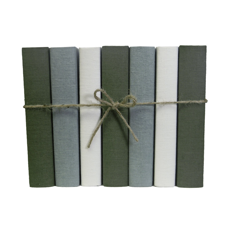 Livres décoratifs - Ensemble de livres ivoire en lin enveloppé crème - 1 pied de livres verts