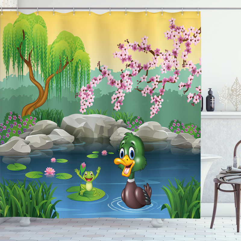Ensemble de rideau de douche et crochets animés, H 70 po x l 69 po