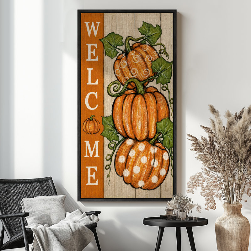 «Rustic Pumpkin Fall Harvest Botanical Extra Large», reproduction d'art sur toile encadrée, H 60 po x l 30 po x P 1,5 po