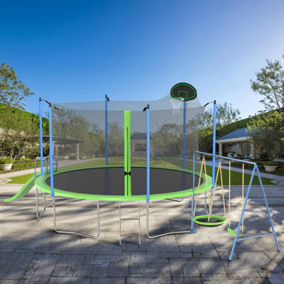 KISRAIS Round Backyard Trampoline with Safety Enclosure