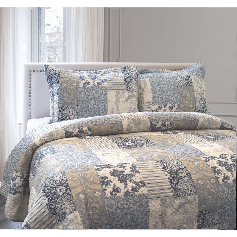  Ensemble de courtepointe Patchwork Blue, Courtepointe simple + 1 taie décorative standard