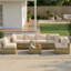 Ensemble de conversation d'extérieur modulaire en rotin 7 pièces avec coussins - jaune / beige-242393100