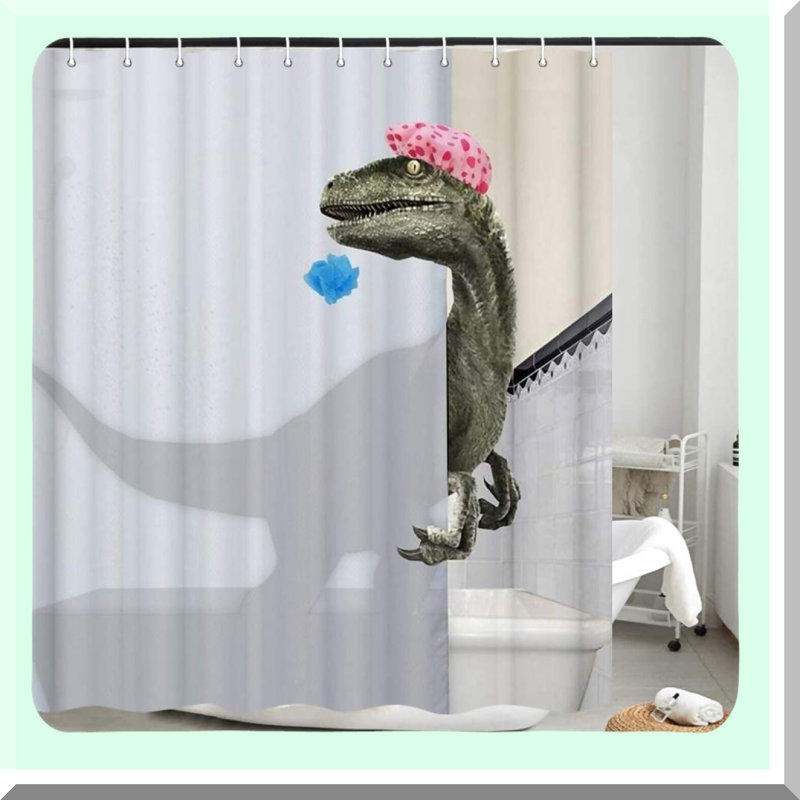 Jurassic Splash: Fun Kids Dinosaur Shower Curtain Set - Cool, Cute, and Durable Polyester Bathroom Decor with 12 Hooks, 72x72