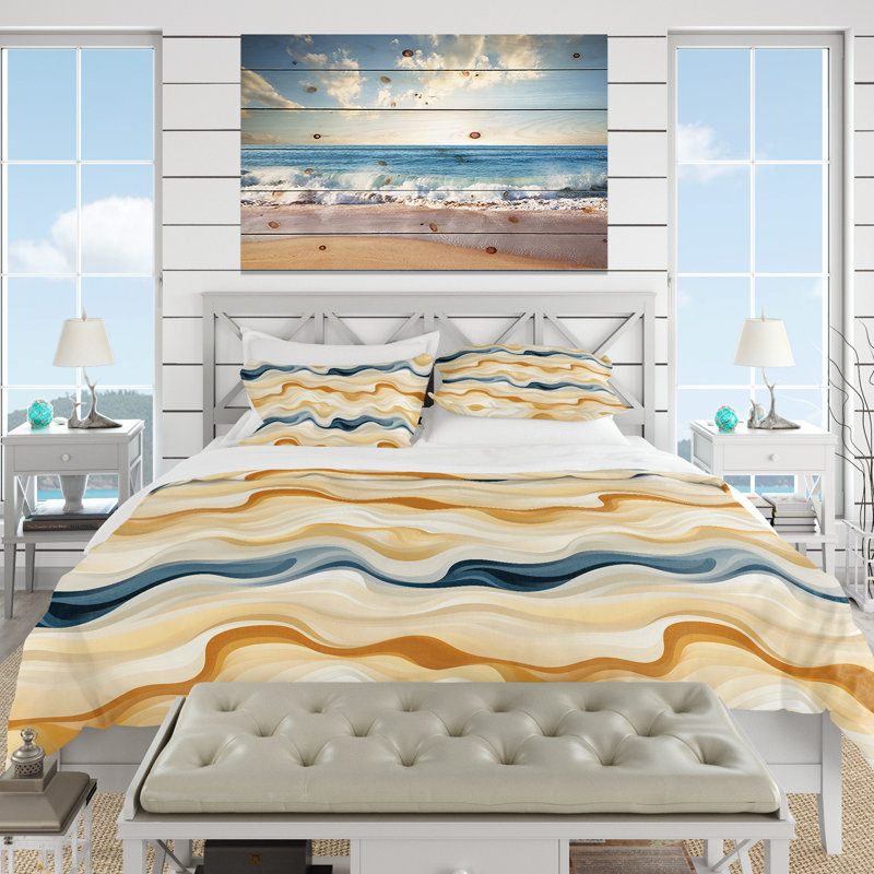 Ensemble de housse de couette abstrait - Motifs ondulés géométriques bleus et jaunes
