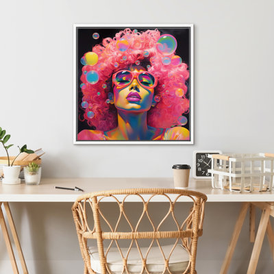 Elegance Pink Hair Girl Portrait Fashion Preppy Bedroom Decor Artwork Framed Canvas Print Wall Art