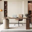 Bureau de direction demi-cercle en bois massif noisette avec 3 tiroirs-23235253