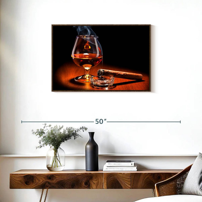 Boissons au cigare et au cognac, Cadre flottant noyer, 31 po x 21 po