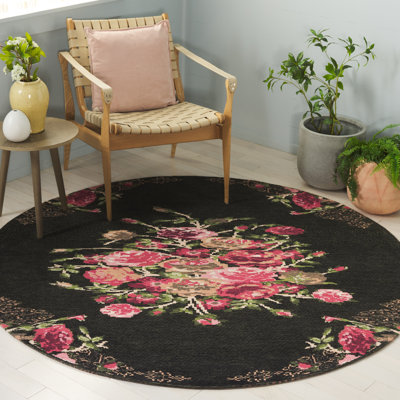 Tammie Floral Black/Red Area Rug