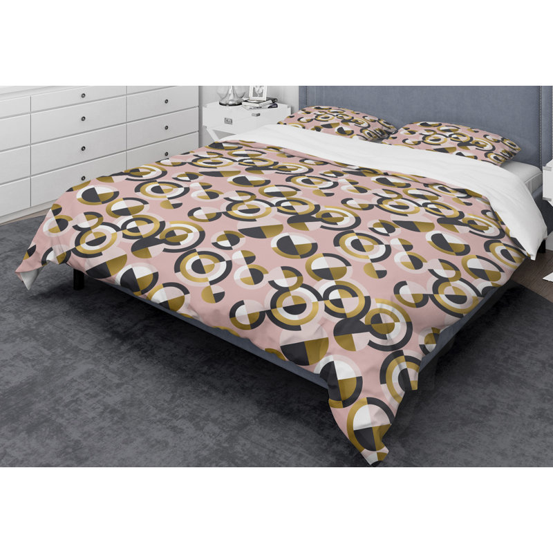 Twin Pink and Gold Geometric Microfiber Duvet Cover Set